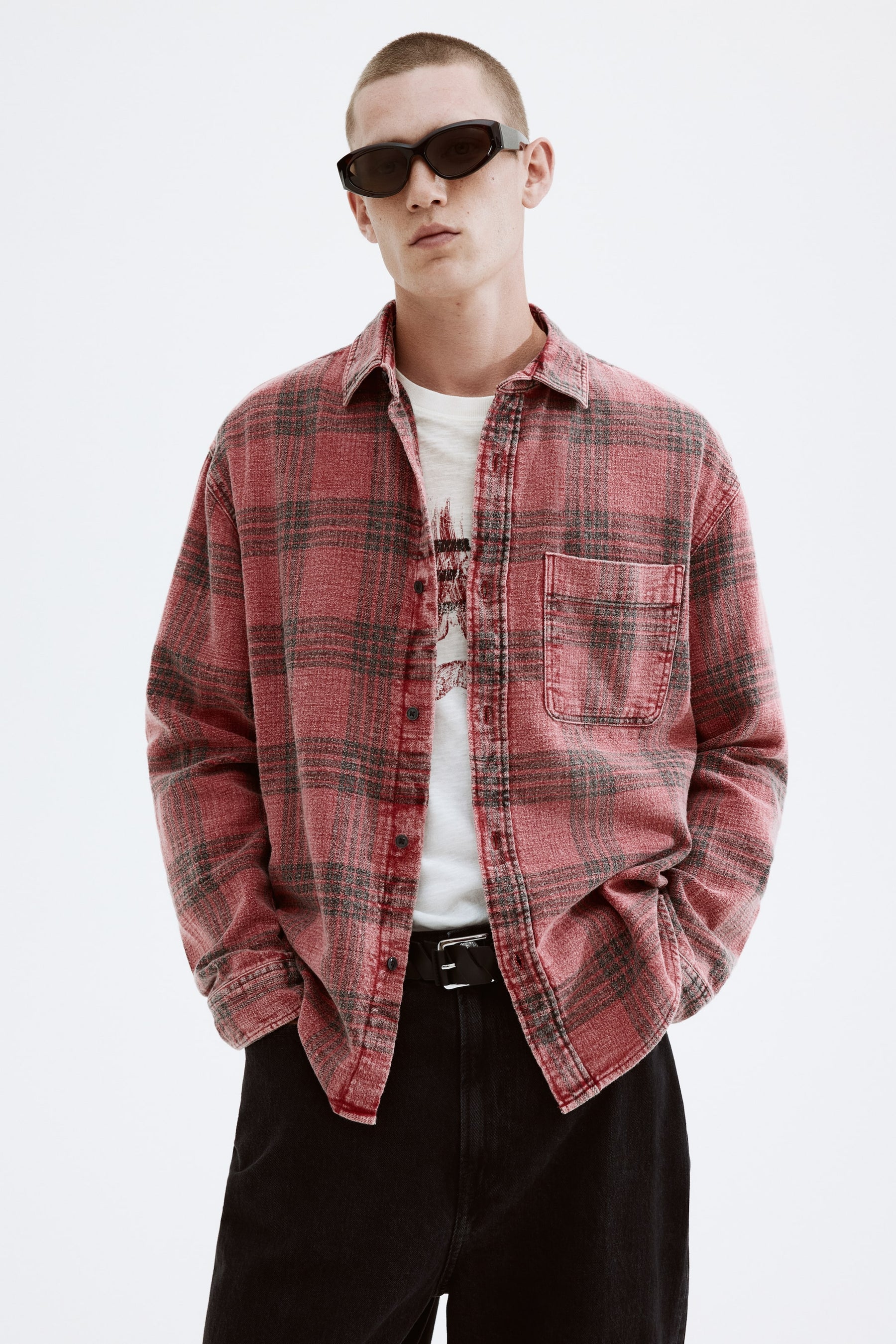 Camisa em flanela com efeito lavado Loose Fit