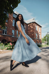 Open-back denim dress