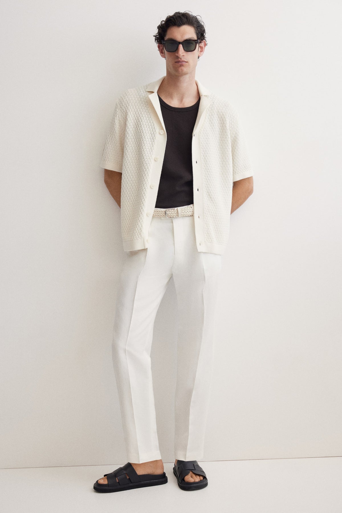 Camisa resort em malha com textura Regular Fit