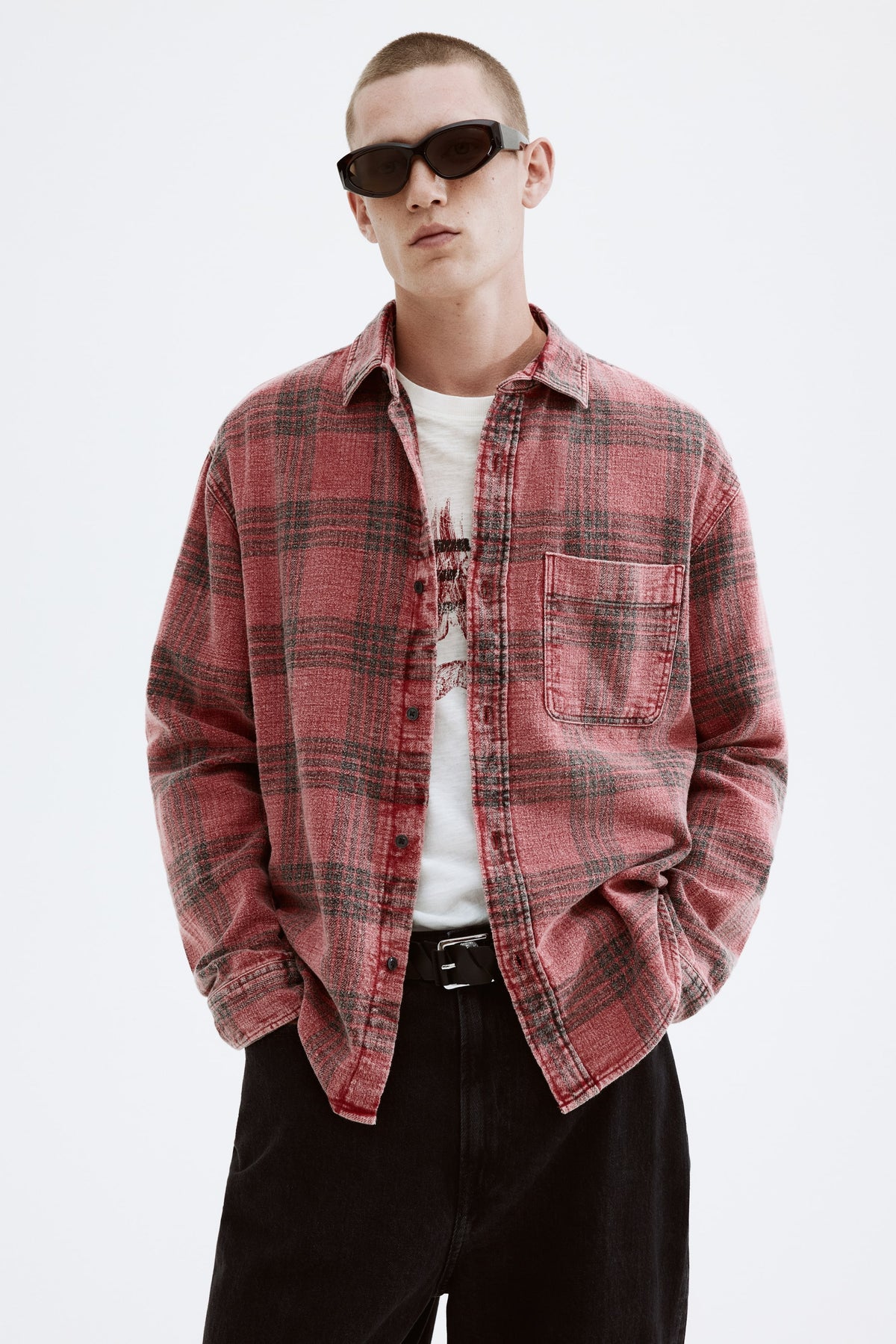Camisa em flanela com efeito lavado Loose Fit