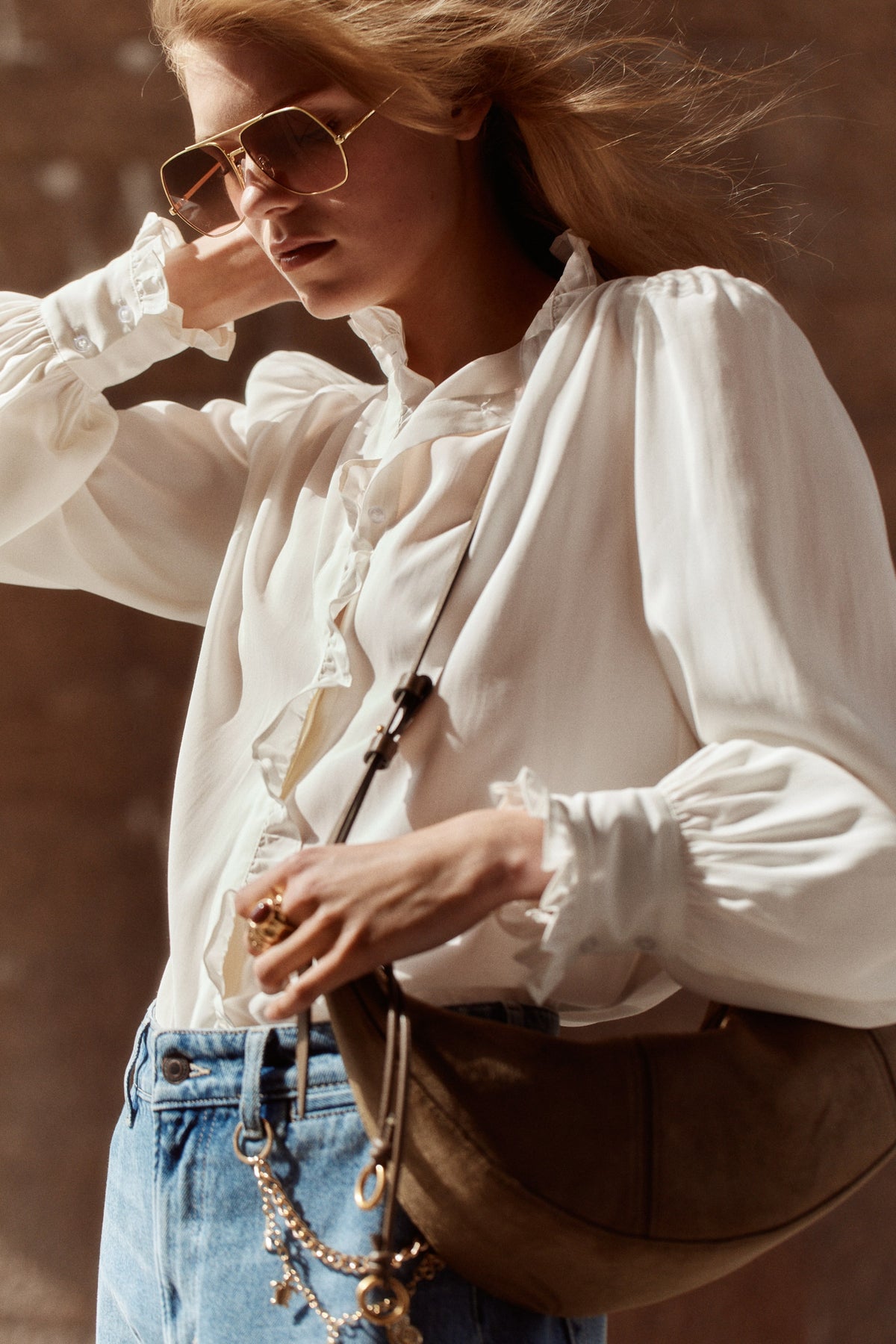 Oversized frill-trimmed blouse