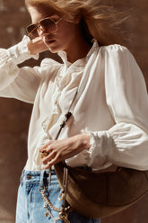 Oversized frill-trimmed blouse