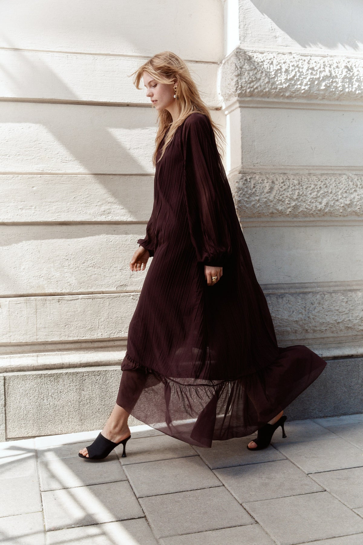 Vestido comprido plissado