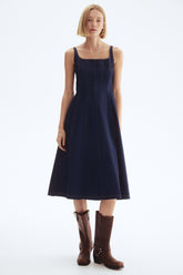 Vestido midi em ganga